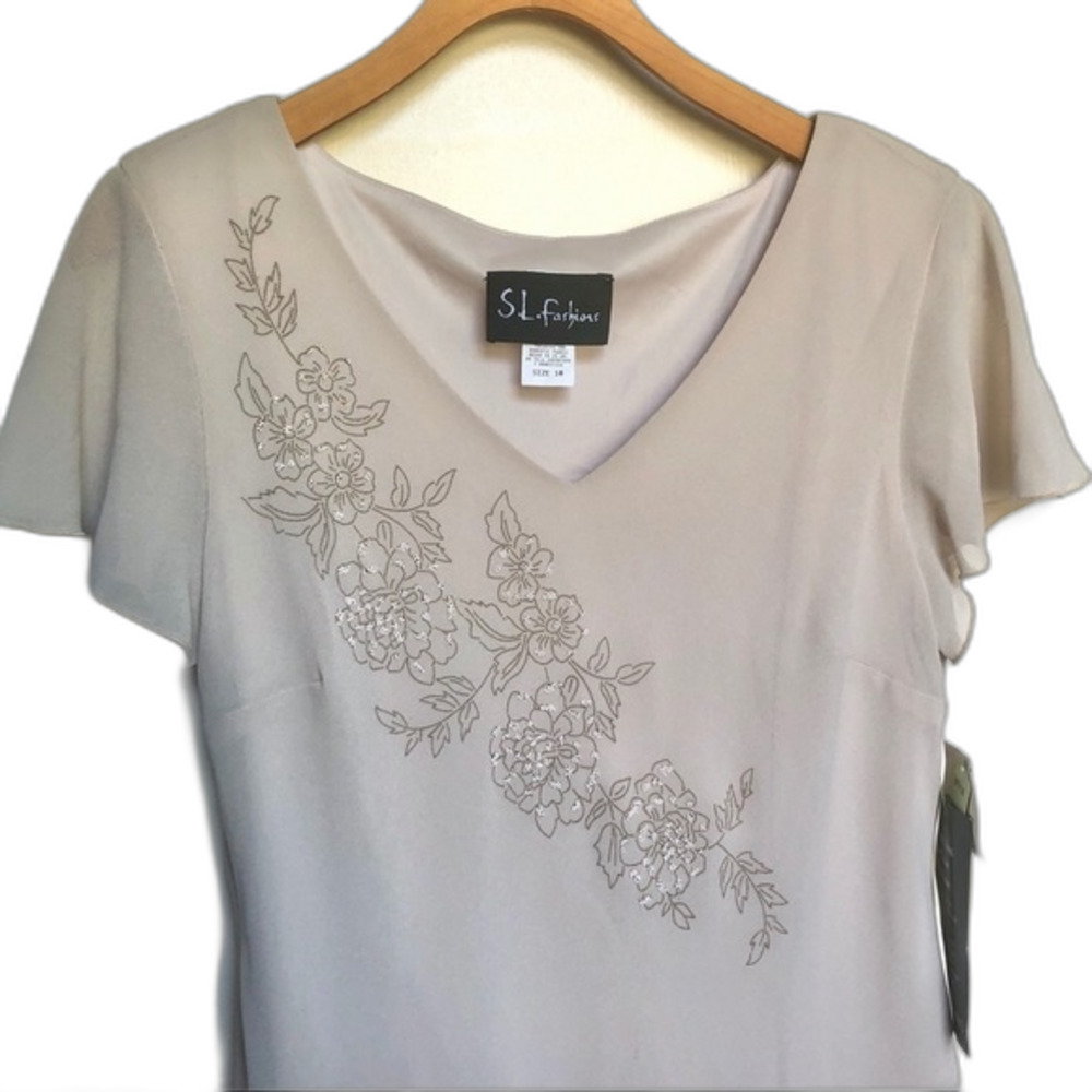 S.L. Fashions Vintage Floral V-Neck Dress NWT Size 10 Balletcore Minimalist - Picture 4 of 16